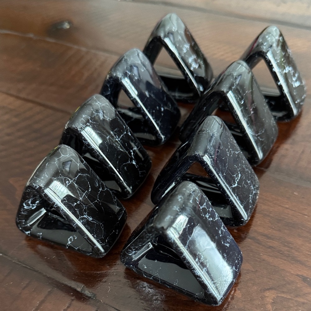 Set of 8 Black Marble Napkin Holders Set
